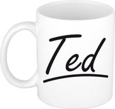 Ted naam cadeau mok / beker met sierlijke letters - Cadeau collega/ vaderdag/ verjaardag of persoonlijke voornaam mok werknemers