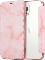 ShieldCase Marble Rose Gold geschikt voor Apple iPhone 12 / 12 Pro Wallet flip case - Hardcase bookcase hoesje marmer look - Roze / Rosé goud kleurig telefoonhoesje marmeren uitstraling - Book Case met pasjeshouder