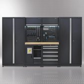Bol.com Datona® Werkplaatsinrichting PREMIUM met eiken werkblad 315 cm breed - Zwart aanbieding
