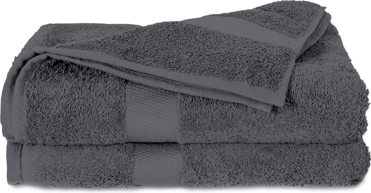 Twentse Damast Luxe Katoenen Badstof Handdoeken - Badlaken - 2 stuks - 60x110 cm - Antraciet