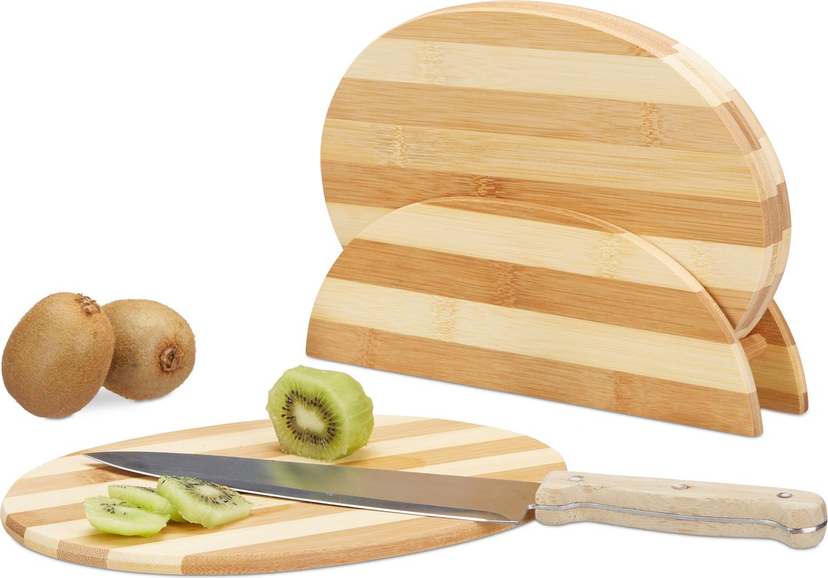 ontbijtplank - bamboe - 0,5 x 25 x 18 cm - set van 4 - met houder