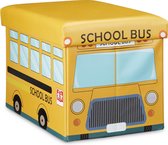Relaxdays poef met opbergruimte voor kinderen - speelgoedkist - kinderhocker - met print - School Bus