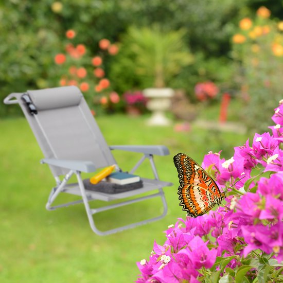 Relaxdays ligstoel klapbaar - nekkussen - flessenopener - verstelbare armleuning - 120 kg - kunststof - staal - grijs van Relaxdays — afbeelding 4