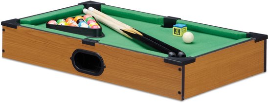 tafelbiljart - inclusief 2 keuen - 16 ballen - driehoek en krijt - 51 x 31 cm - houtlook - groen