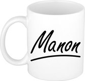 Manon naam cadeau mok / beker sierlijke letters - Cadeau collega/ moederdag/ verjaardag of persoonlijke voornaam mok werknemers