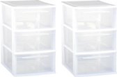 2x stuks ladenkast/bureau organizers wit stapelbaar A4 met 3x lades L26 x B36 x H41 cm - Ladenblokken