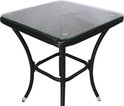 Zwarte rotan tafel met glazen blad.