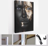 Fashion portrait of a dark-skinned girl with golden make-up.Beauty face. Picture taken in the studio on a black background.  - Modern Art Canvas - Vertical - 322993007 - 115*75 Ver
