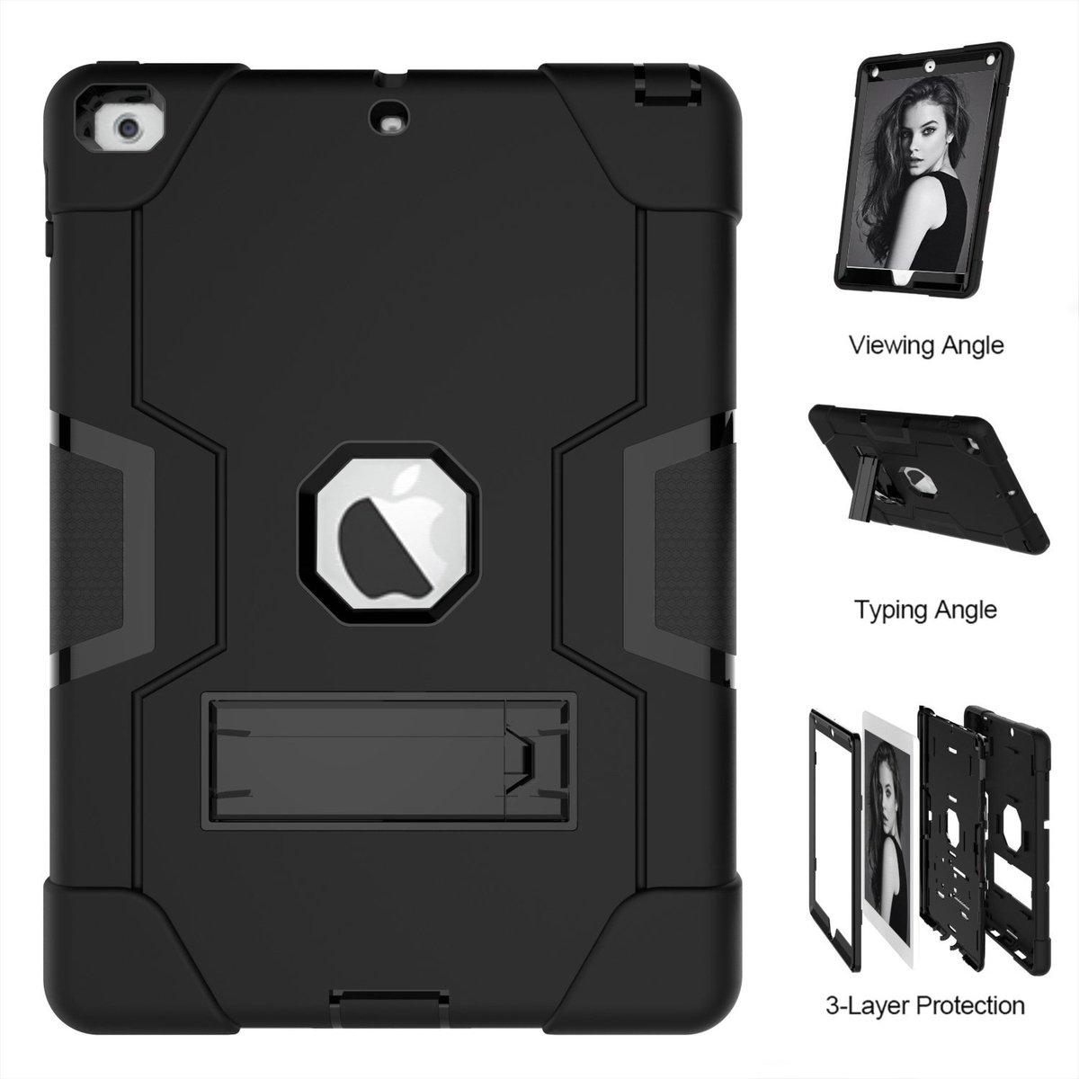 FONU Shock Proof Standcase Hoes iPad Air 1 2013 - 9.7 inch - A1474 - A1475 - Zwart