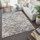 Tapiso Versay Vloerkleed Hoogpolig Grijs Shaggy Boho Tapijt Maat- 140x200