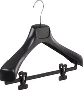 De Kledinghanger Gigant - 10 x Mantel / kostuumhanger kunststof zwart met schouderverbreding en anti-slip knijpers, 40 cm