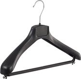 De Kledinghanger Gigant - 10 x Mantel / kostuumhanger kunststof zwart met schouderverbreding en broeklat, 39 cm