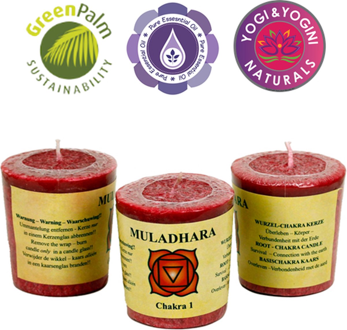 Goedkoopste Geurkaarsje 1e chakra - 3 stuks - 4.5x4cm - Rood