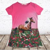 Lang roze meisjes t shirt met paarden print -s&C-98/104-t-shirts meisjes