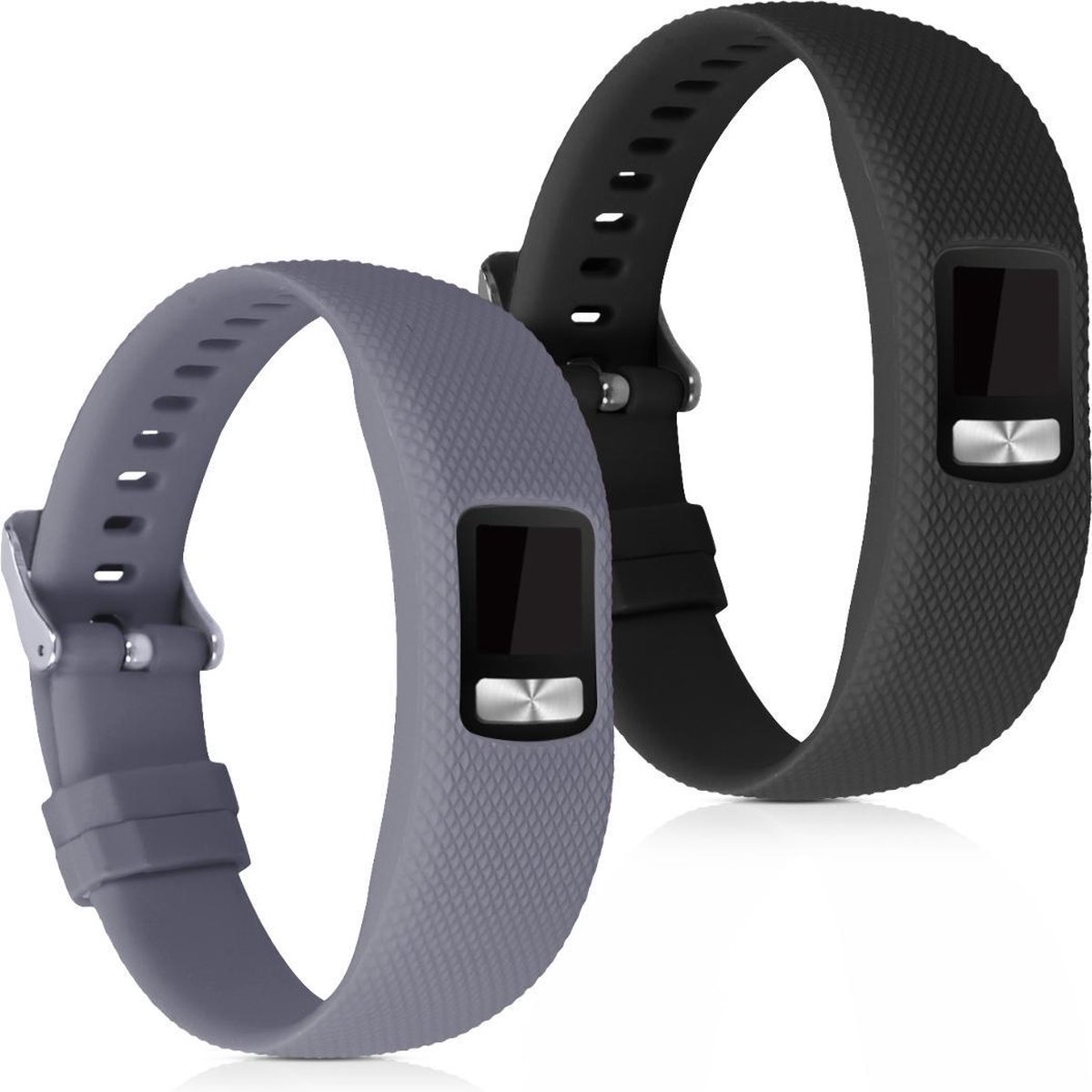 kwmobile 2x horlogebandjes geschikt voor Garmin Vivofit 4 bandje - Smartwatch bandjes van TPU - Activity tracker horloge band in grijs / zwart