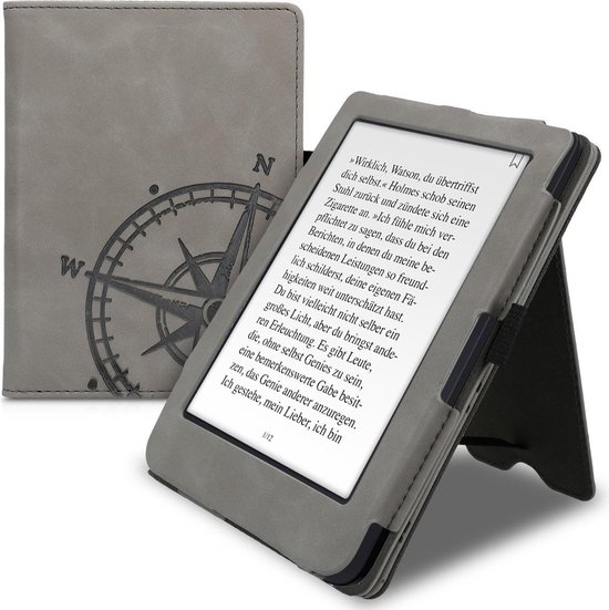 kwmobile flip cover geschikt voor Tolino Shine 3 - Book case met magnetische sluiting - Hoes voor e-reader in grijs