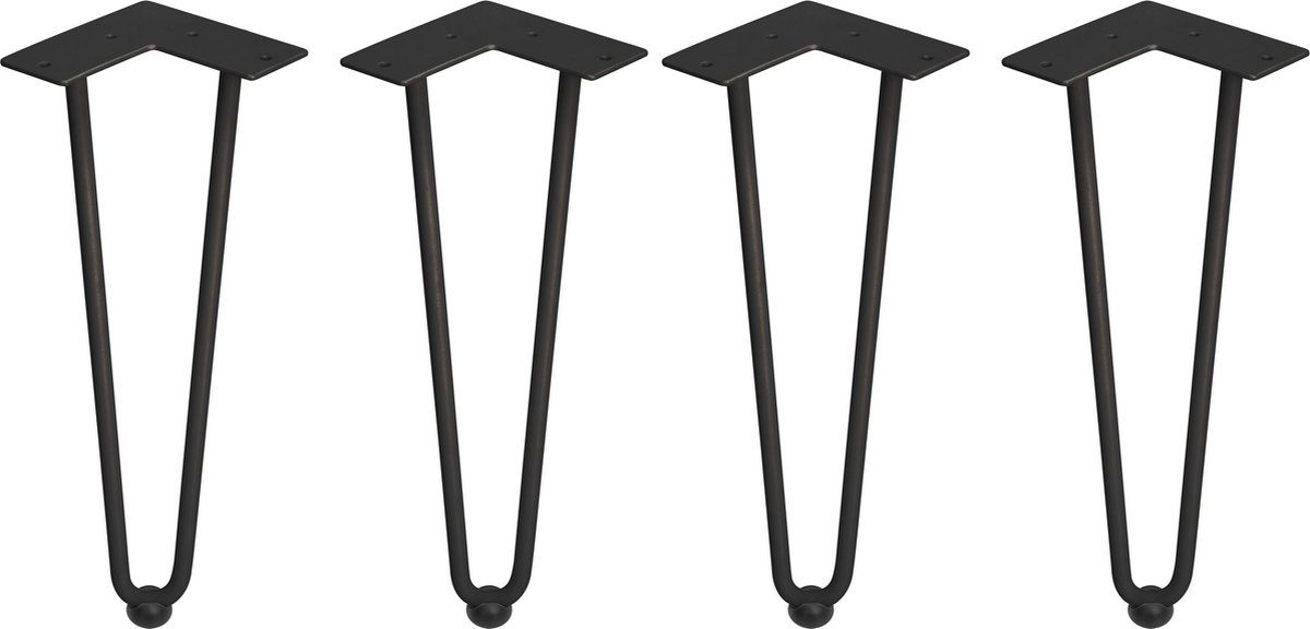 Emuca Set met vier tafelpoten Hairpin met 2 stangen, hoogte 400 mm, zwartgelakt