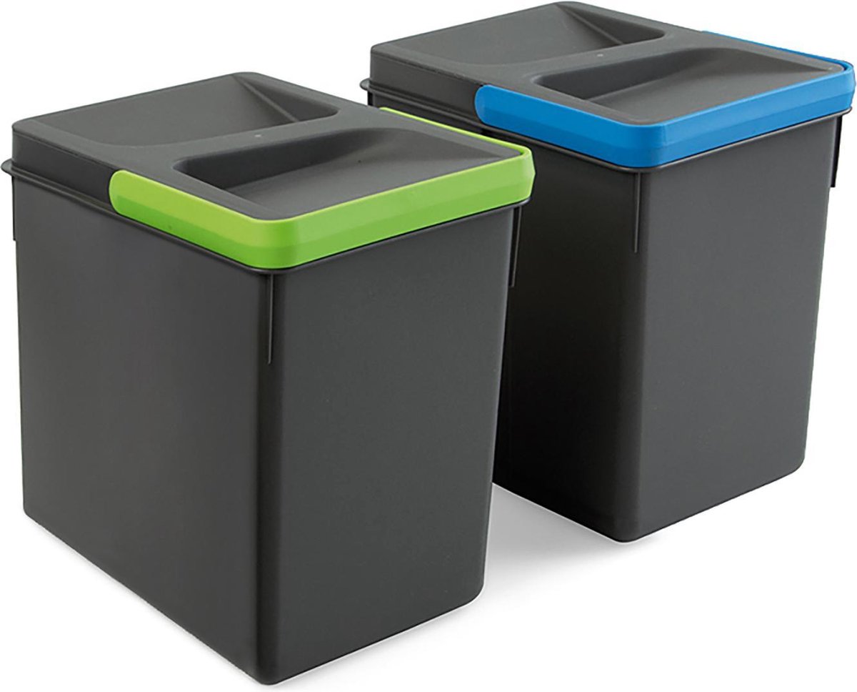 Emuca Recyclingcontainers voor keukenlade, hoogte 216 mm, 2x6L, Actraciet grijs
