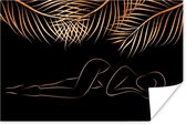 Poster Femme - Feuilles de palmier - Or - Dessin au Line - 30x20 cm