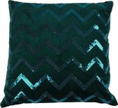 Hoyz | Kussen Zigzag Sequin Dark Groen | 45 X 45 | Sierkussen Voor Woonkamer Of Slaapkamer