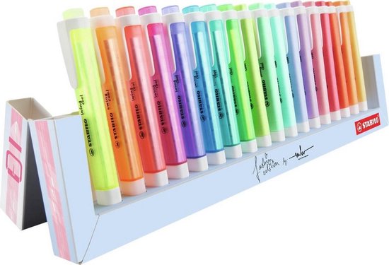 Foto: Stabilo swing cool markeerstift 18 stuks deskset 10 pastel kleuren 8 standaard kleuren