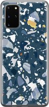 Samsung Galaxy S20 Plus Telefoonhoesje - Transparant Siliconenhoesje - Flexibel - Met Marmerprint - Terrazzo - Donkerblauw