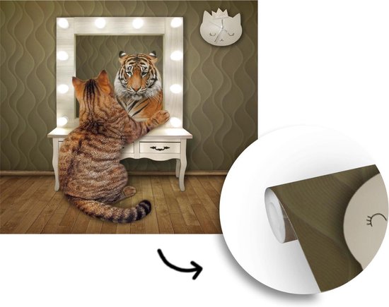 Papier peint - Papier peint photo Tigre - Chat - Miroir - Largeur 280 cm x hauteur 280 cm