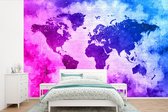 Wereldkaart avec peinture bleue et rose et fond avec motif texturé 390x260 cm