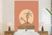Behang - Fotobehang Palmboom - Pastel - Rood - Zon - Breedte 200 cm x hoogte 300 cm