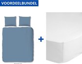 Luxe Dekbedovertrek Tweepersoons - Lits Jumeaux - 240x200/220cm - Inclusief 2 Kussenslopen - 100% Zacht Katoensatijn - Ice Blauw + Zachte Katoenen Hoeslaken - 180x200cm - Wit