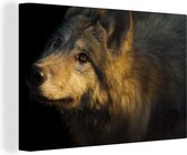 Toile Peinture Loup - Or - Soleil - 150x100 cm - Décoration murale