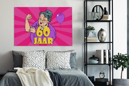 Toile Peinture Anniversaire - Anniversaire - 60 Ans - 140x90 cm - Décoration murale