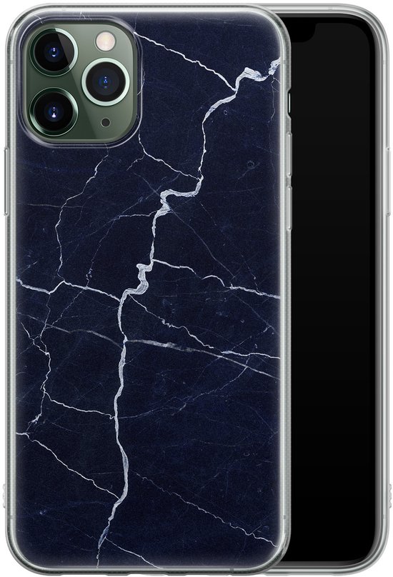 iPhone 11 Pro - Marbre bleu marine | Étui | Étui en Siliconen TPU | Couverture arrière transparente