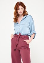 LOLALIZA Satijnen blouse met halflange mouwen - Blauw - Maat 38
