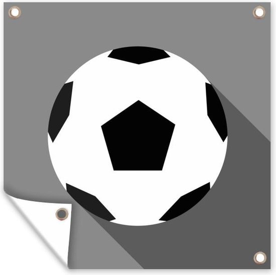 Tuin poster Een illustratie van een voetbal op een groene achtergrond - Jongens - Meisjes - Kinderen - 200x200 cm - Tuindoek - Buitenposter