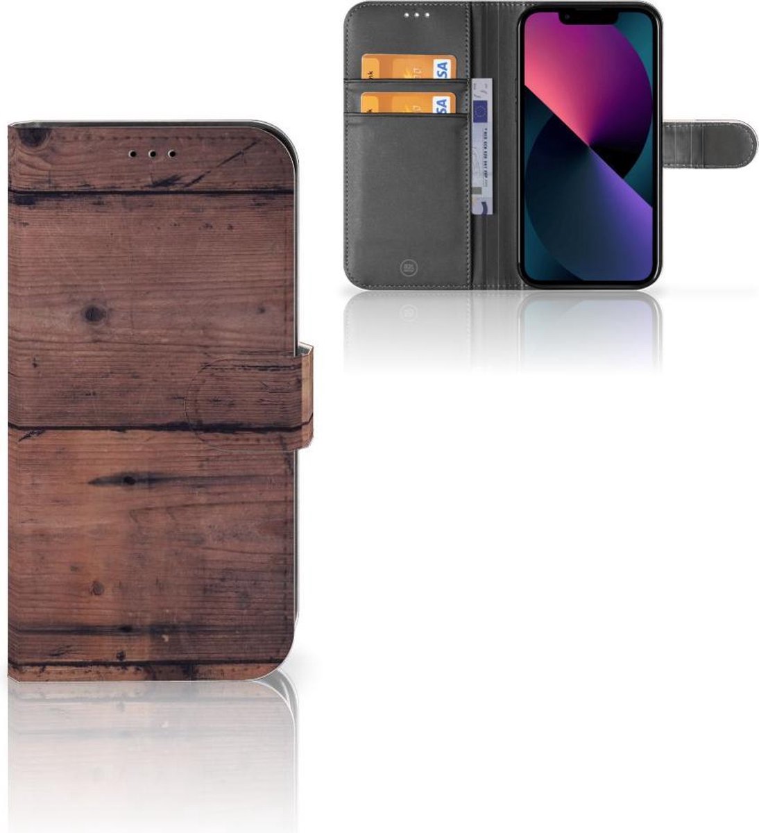 Apple iPhone 13 Book Style Case Old Wood