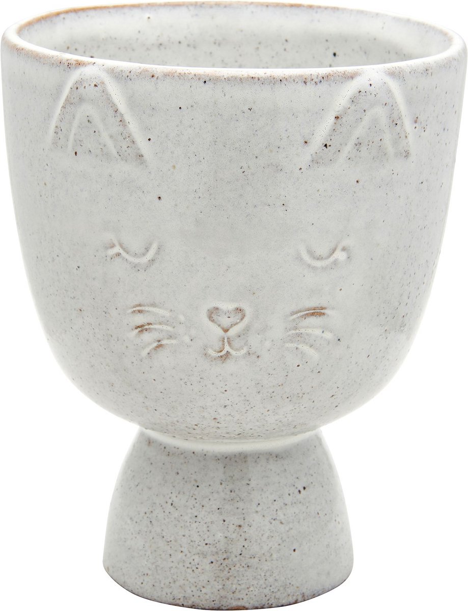 Sass & Belle kat decoratie, hout uitgesneden vorm Polka Dot zilveren kat - 8,5 cm