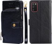 Voor Samsung Galaxy A02s Rits Tas PU + TPU Horizontale Flip Lederen Case met Houder & Kaartsleuf & Portemonnee & Lanyard (Zwart)