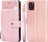 Voor Samsung Galaxy A31 EU Versie Rits Tas PU + TPU Horizontale Flip Lederen Case met Houder & Kaartsleuf & Portemonnee & Lanyard (Rose Goud)