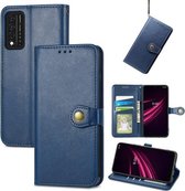 Voor T-Mobile REVVL V + 5G Effen Kleur Lederen Gesp Telefoon Case met Lanyard & Fotolijst & Kaartsleuf & Portemonnee & Stand Functie (Blauw)