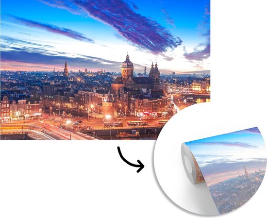 Papier peint - Papier peint photo peint Skyline Amsterdam - Nuit - Largeur 360 cm x Hauteur 240 cm