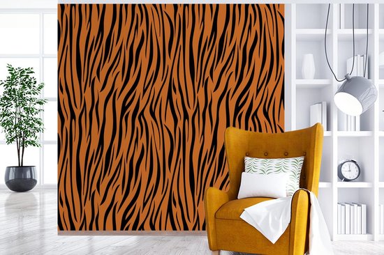 Papier peint - Papier peint photo murale Impression de tigre - Marron - Zwart - Largeur 220 cm x hauteur 220 cm