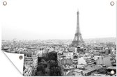 Tuindecoratie Uitzicht over Parijs en de Eiffeltoren - zwart wit - 60x40 cm - Tuinposter - Tuindoek - Buitenposter