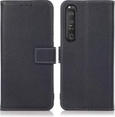 Voor Sony Xperia 1 III Litchi Textuur PU + TPU Horizontale Flip Leather Case met Houder & Kaartsleuven & Portemonnee (Donkerblauw)