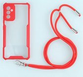 Voor Samsung Galaxy A82 acryl + kleur TPU schokbestendig hoesje met nekkoord (rood)