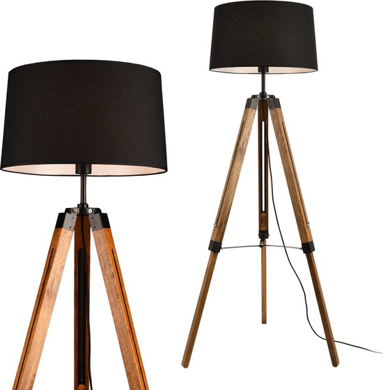 Vloerlamp - staande lamp Lagos 1 x E27 houtlook en zwart | bol.com