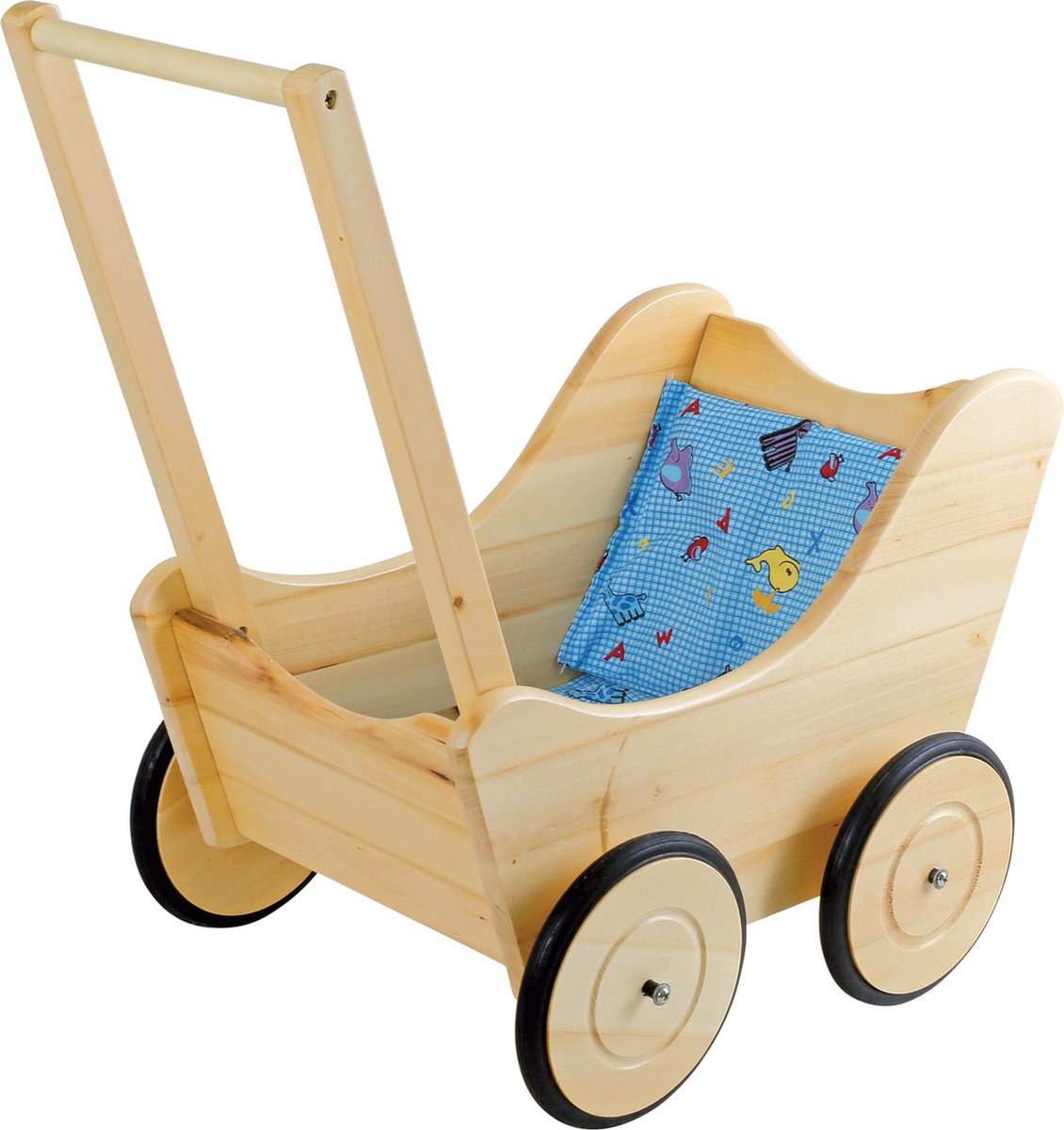 Petit Chariot à Bras Ancien En Bois Avec Roues Métal - Pour Poupée - Plateau 15x8 Cm