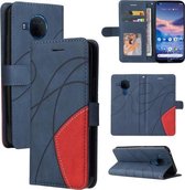 Voor Nokia 3.4/5.4 Dual-color Splicing Horizontale Flip PU Lederen Case met Houder & Kaartsleuven & Portemonnee (Blauw)