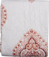 Clayre & Eef Bedsprei 240*260 cm Wit, Rood, Roze Polyester Rechthoek Krullen,Ornamenten Sprei Plaid Deken