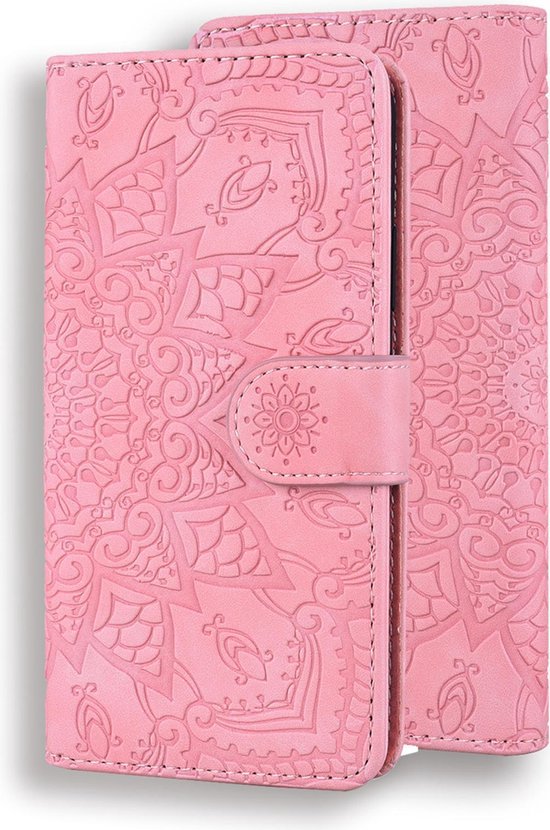 Hoesje geschikt voor iPhone 12 - Bookcase - Pasjeshouder - Portemonnee - Mandalapatroon - Kunstleer - Roze